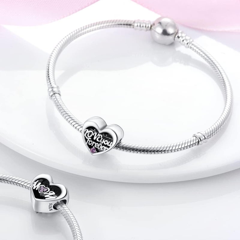 MULA 925 Sterling Silver Charms for Bracelets and Necklaces Lucky Home Happy Family Forever Love Mom Beads Dangle Pendants Jewelry for Women - Image 3